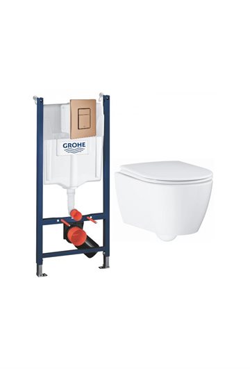 GROHE Essence Alt-i-1 Toiletpakke inkl. Sæde m/softclose, Betjeningsplade i Børstet Kobber & Cisterne 113cm